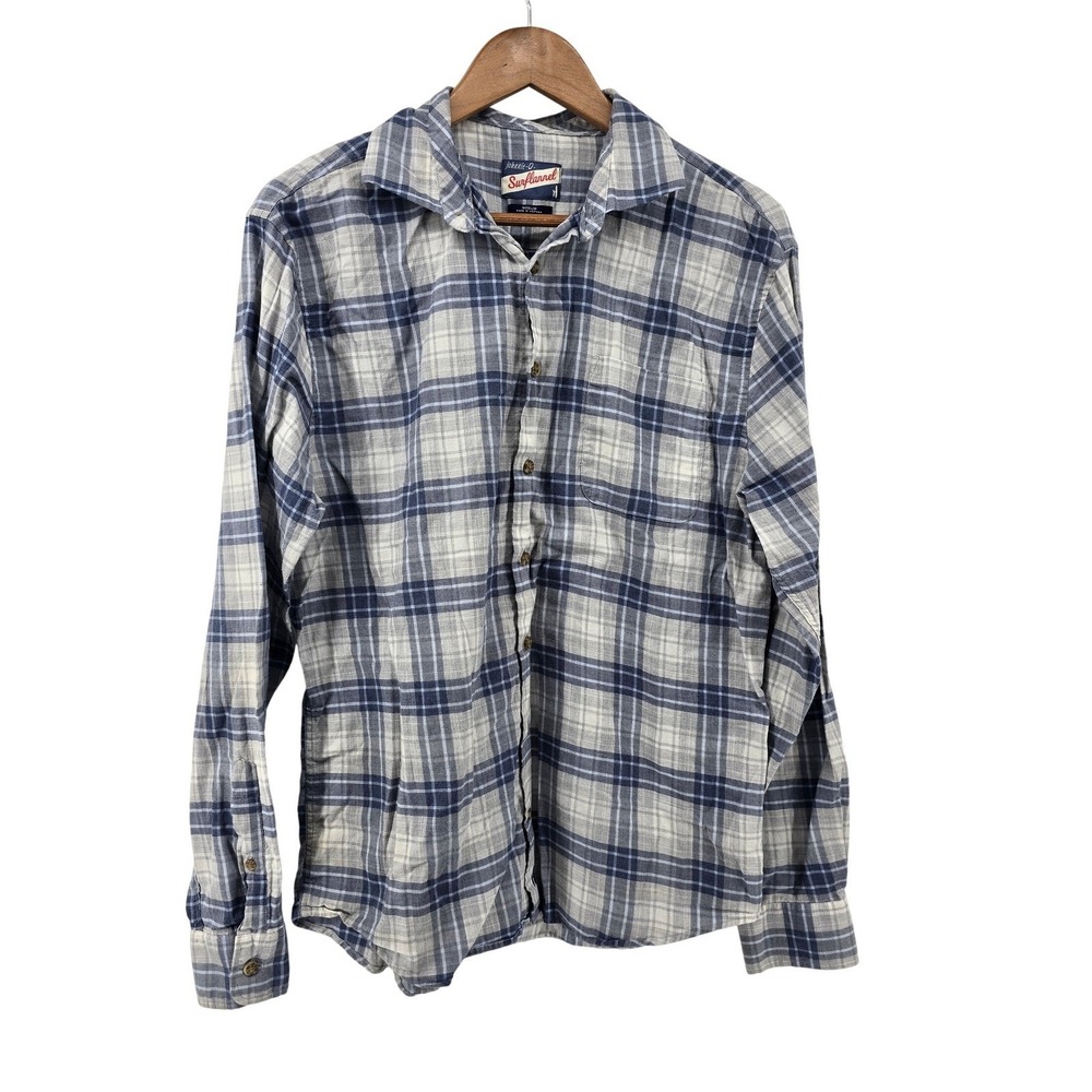 johnnie-O Surflannel Shirt Mens Medium Blue Plaid Long Sleeve Button Down Cotton